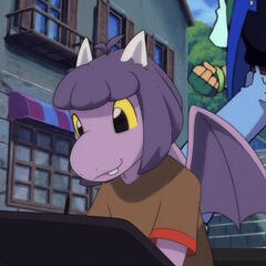 a png+tuber model in the style of the old pkm anime of a purple dragon character