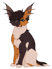 a flat coloured drawing of a calico cat character sitting there