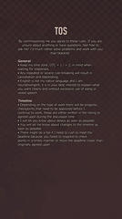 "TOS // By commissioning me you agree to these rules. If you are unsure about anything or have questions, feel free to ask me! I’d much rather solve problems and work with you than blacklist. General • Keep my time zone, UTC + 1 / + 2, in mind when waitin