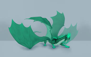 a digital coloured sketch of a teal, 4-winged angry dragon